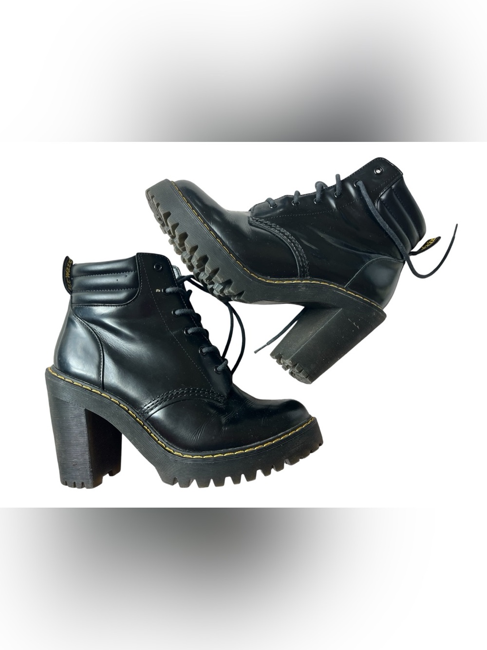 DR. MARTENS PERSEPHONE BLACK PLATFORMED HEELED BOOTS WOMENS SIZE 7